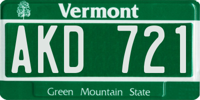 VT license plate AKD721