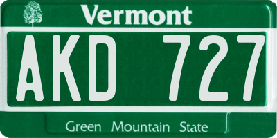 VT license plate AKD727