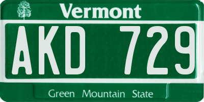 VT license plate AKD729