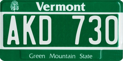 VT license plate AKD730