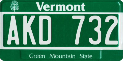 VT license plate AKD732