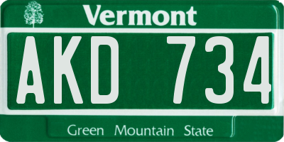 VT license plate AKD734