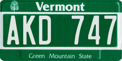 VT license plate AKD747