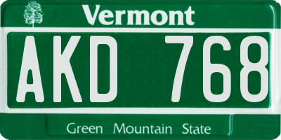 VT license plate AKD768