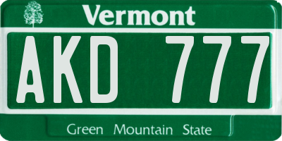 VT license plate AKD777