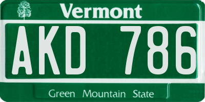 VT license plate AKD786