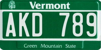 VT license plate AKD789