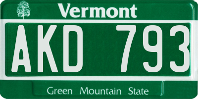 VT license plate AKD793
