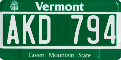 VT license plate AKD794