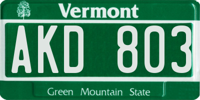VT license plate AKD803
