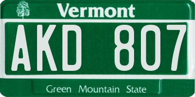 VT license plate AKD807