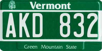 VT license plate AKD832