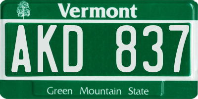 VT license plate AKD837