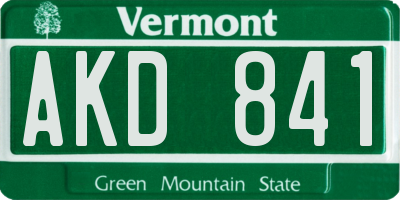 VT license plate AKD841