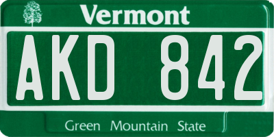 VT license plate AKD842