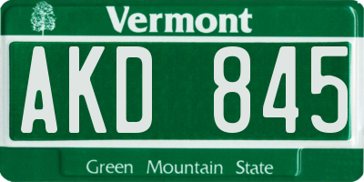 VT license plate AKD845