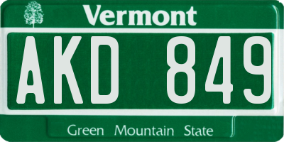 VT license plate AKD849