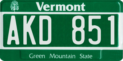 VT license plate AKD851