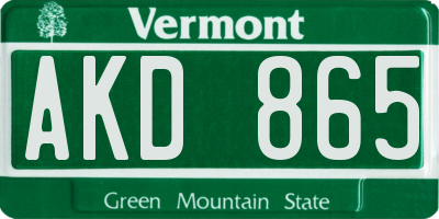 VT license plate AKD865