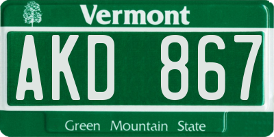 VT license plate AKD867