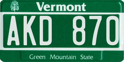 VT license plate AKD870