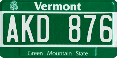 VT license plate AKD876