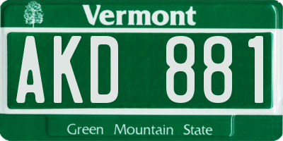 VT license plate AKD881