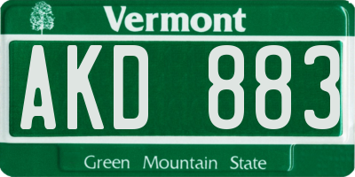 VT license plate AKD883