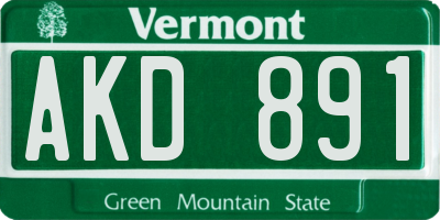 VT license plate AKD891