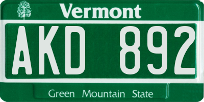 VT license plate AKD892