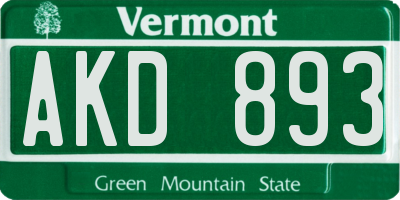 VT license plate AKD893