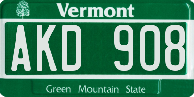 VT license plate AKD908