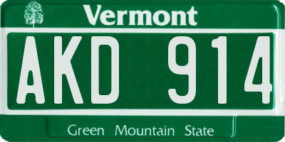 VT license plate AKD914