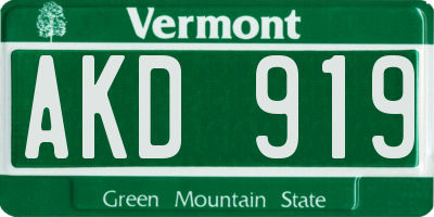 VT license plate AKD919