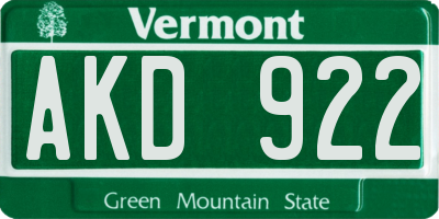 VT license plate AKD922