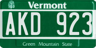 VT license plate AKD923
