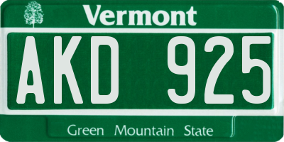 VT license plate AKD925