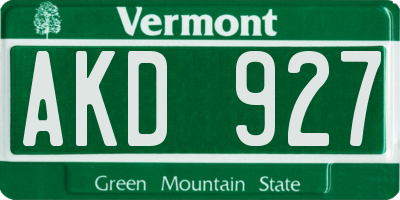 VT license plate AKD927