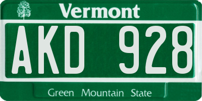 VT license plate AKD928