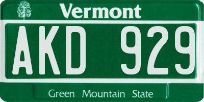 VT license plate AKD929