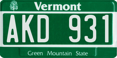 VT license plate AKD931
