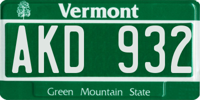 VT license plate AKD932
