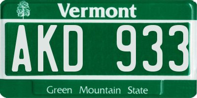 VT license plate AKD933