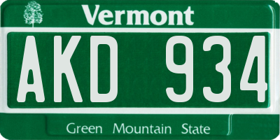 VT license plate AKD934