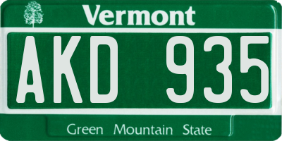 VT license plate AKD935