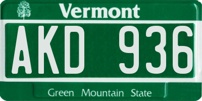 VT license plate AKD936