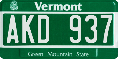 VT license plate AKD937