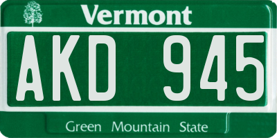 VT license plate AKD945