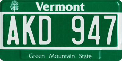 VT license plate AKD947