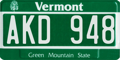 VT license plate AKD948